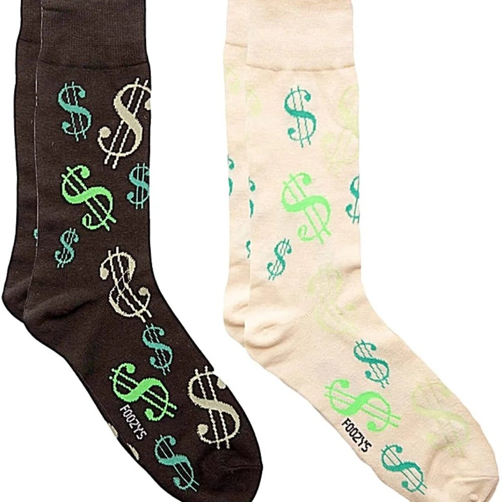 Dollar Signs Money Cash Bucks Benjamins Megabucks Dough 2 Pairs Men's Socks